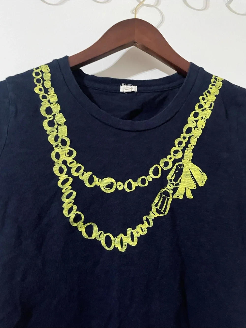 J. Crew Navy Blue Graphic Chain Necklace T-Shirt Size Small | Short Sleeve Tee